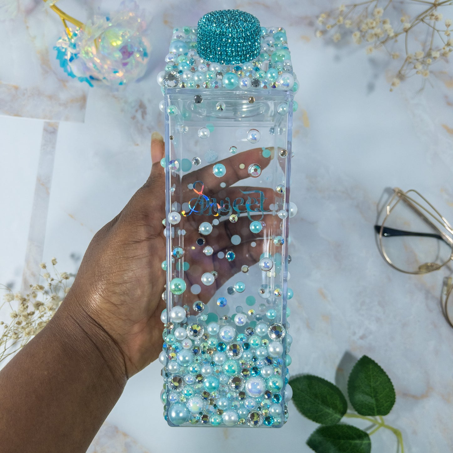 Mint Bedazzled Bottle