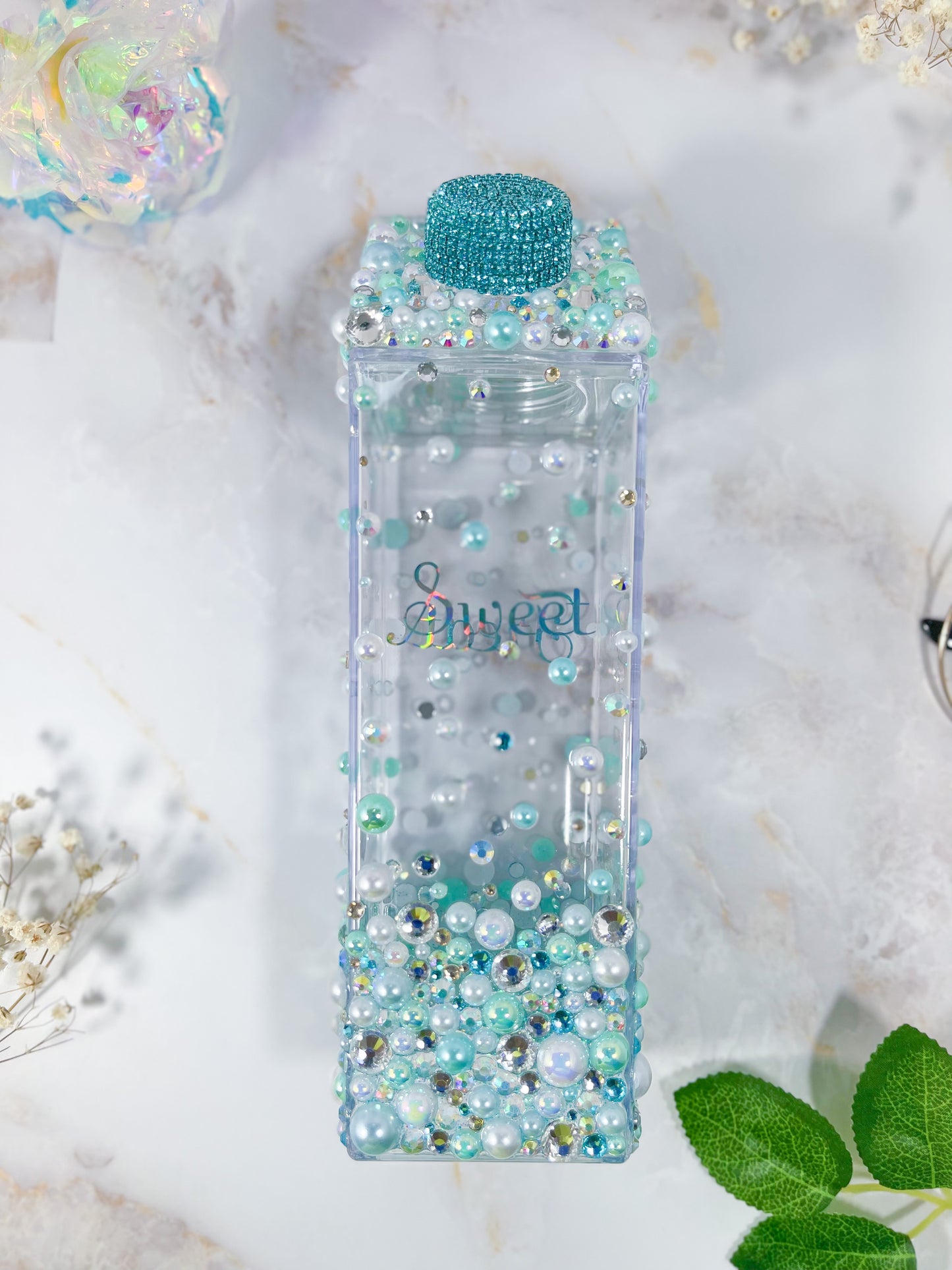 Mint Bedazzled Bottle